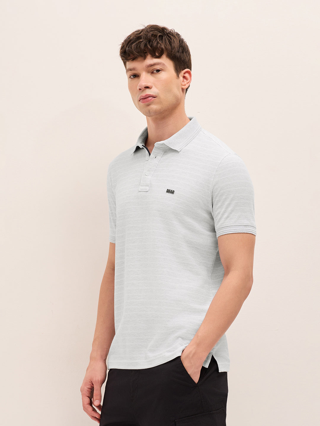 Men Striped Polo Collar Pure Cotton T-Shirt