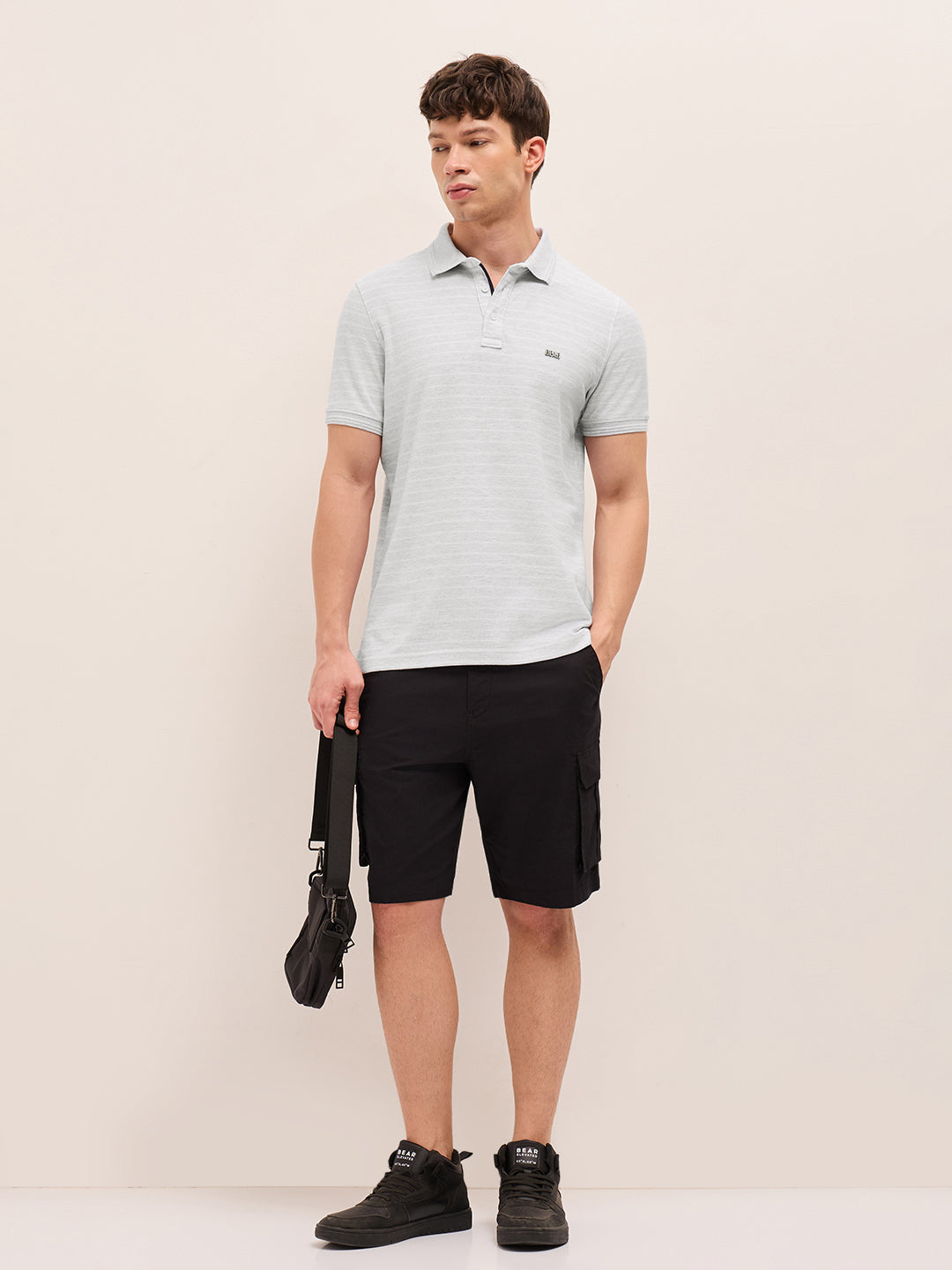 Men Striped Polo Collar Pure Cotton T-Shirt