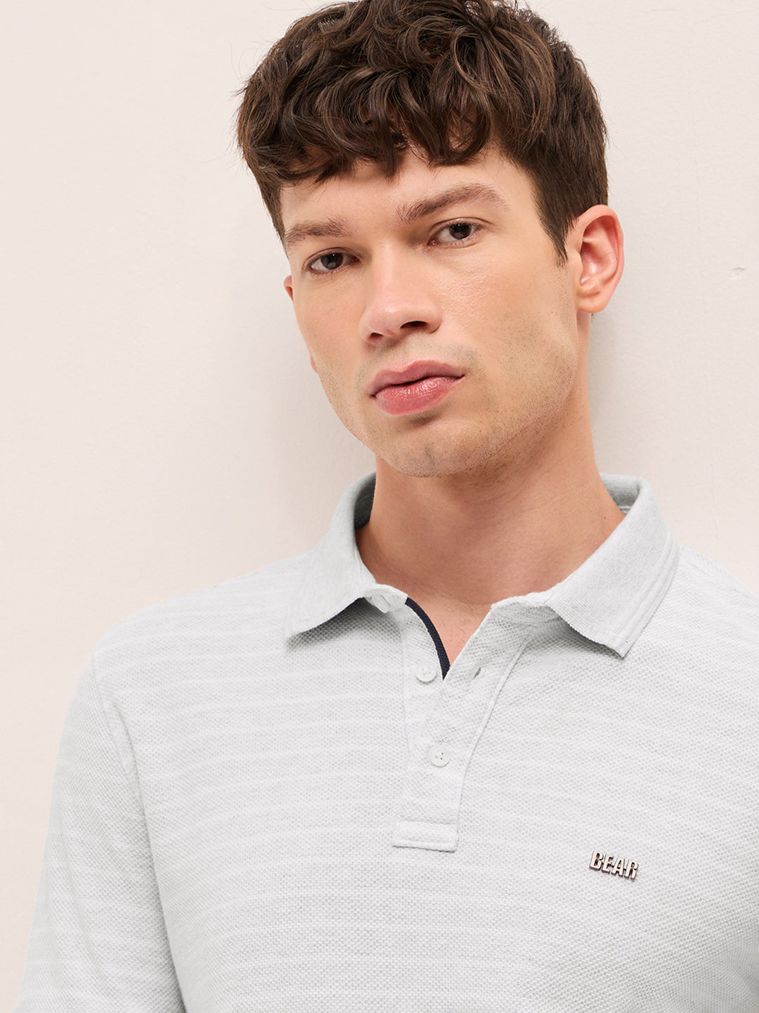 Men Striped Polo Collar Pure Cotton T-Shirt