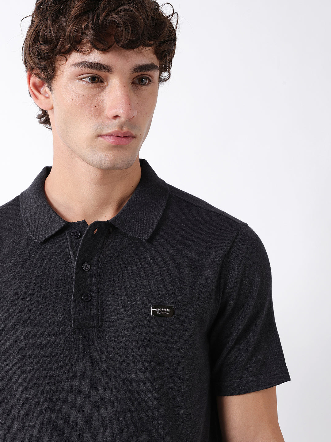 Men Black Solid Cotton Flat Knit Polo T-Shirt