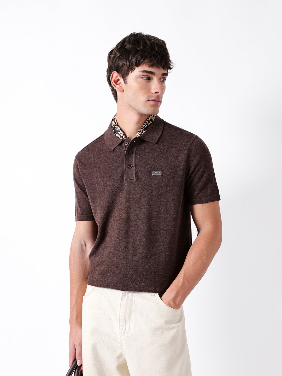 Men Brown Solid Cotton Polo
