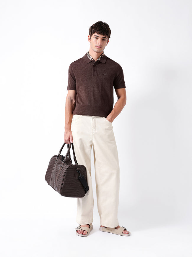 Men Brown Solid Cotton Polo