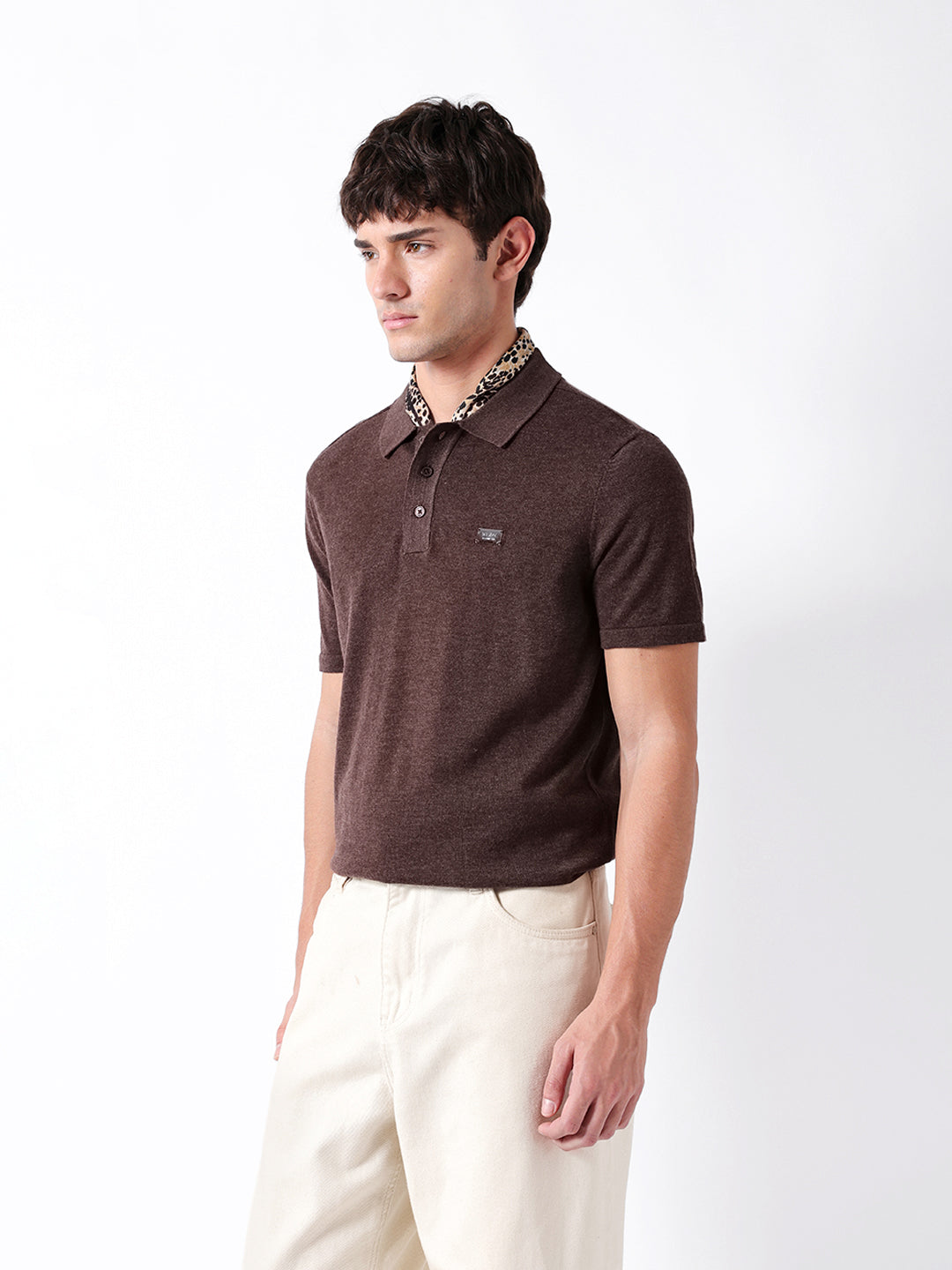 Men Brown Solid Cotton Polo