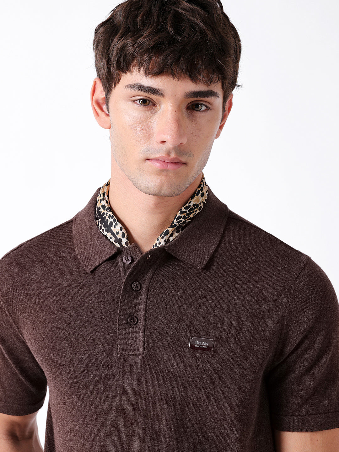 Men Brown Solid Cotton Polo