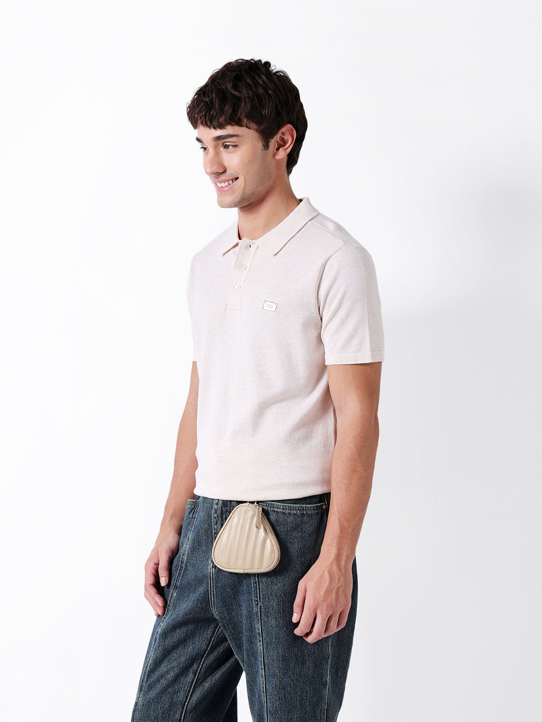 Men Cream Solid Cotton Polo