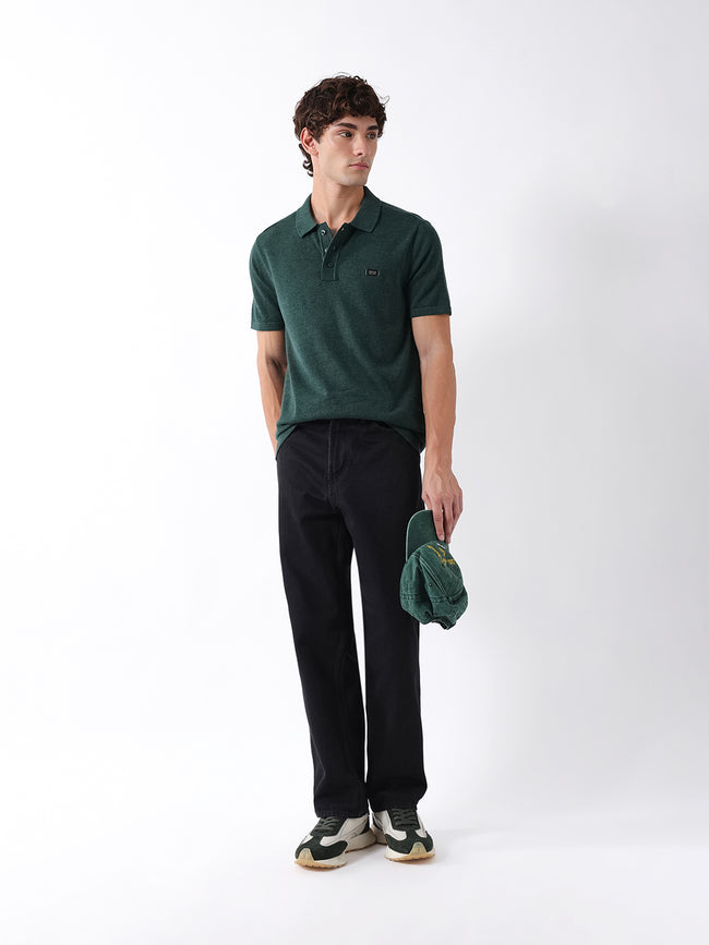 Men Green Solid Cotton Flat Knit Polo T-Shirt
