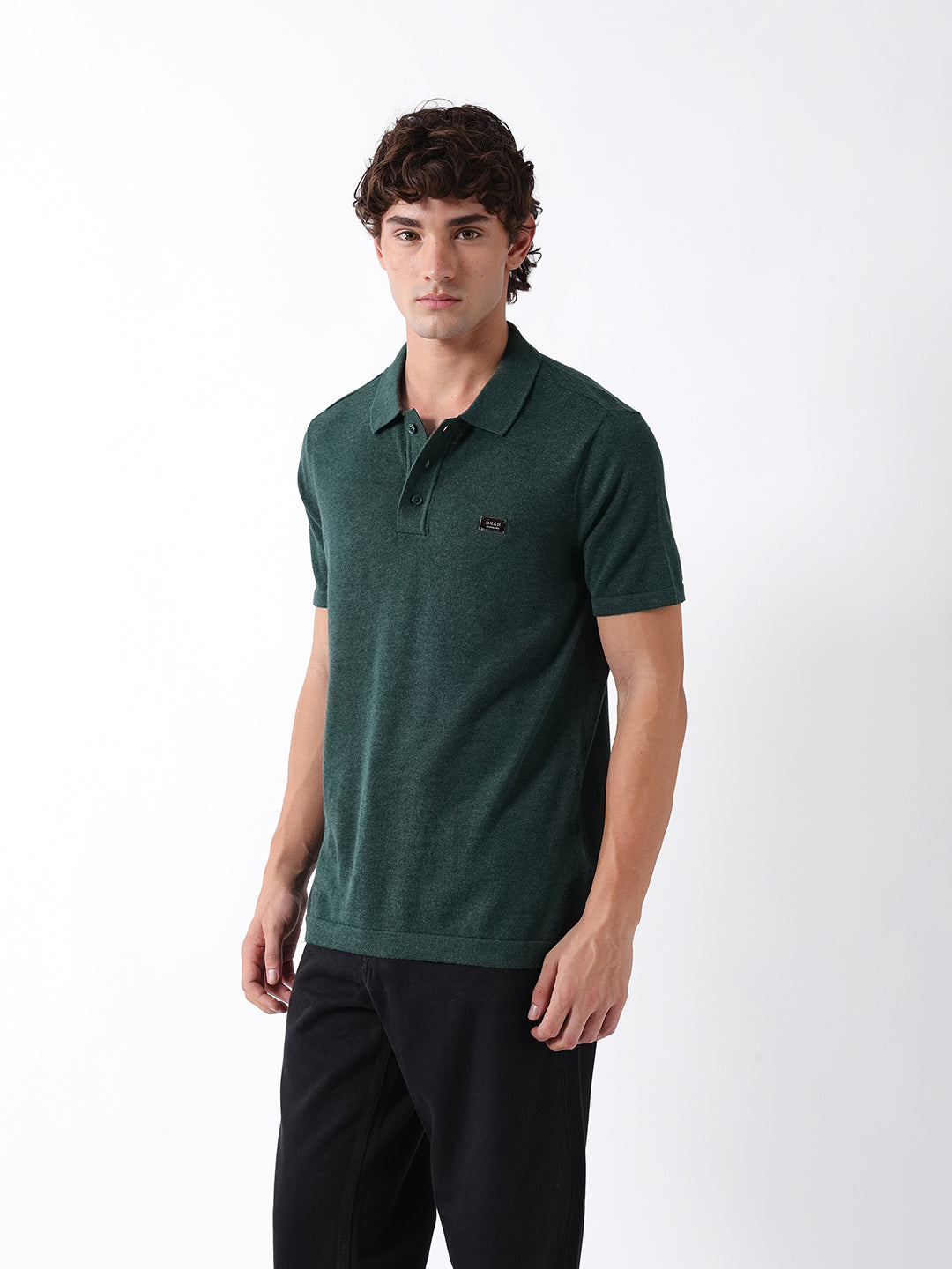 Men Green Solid Cotton Flat Knit Polo T-Shirt
