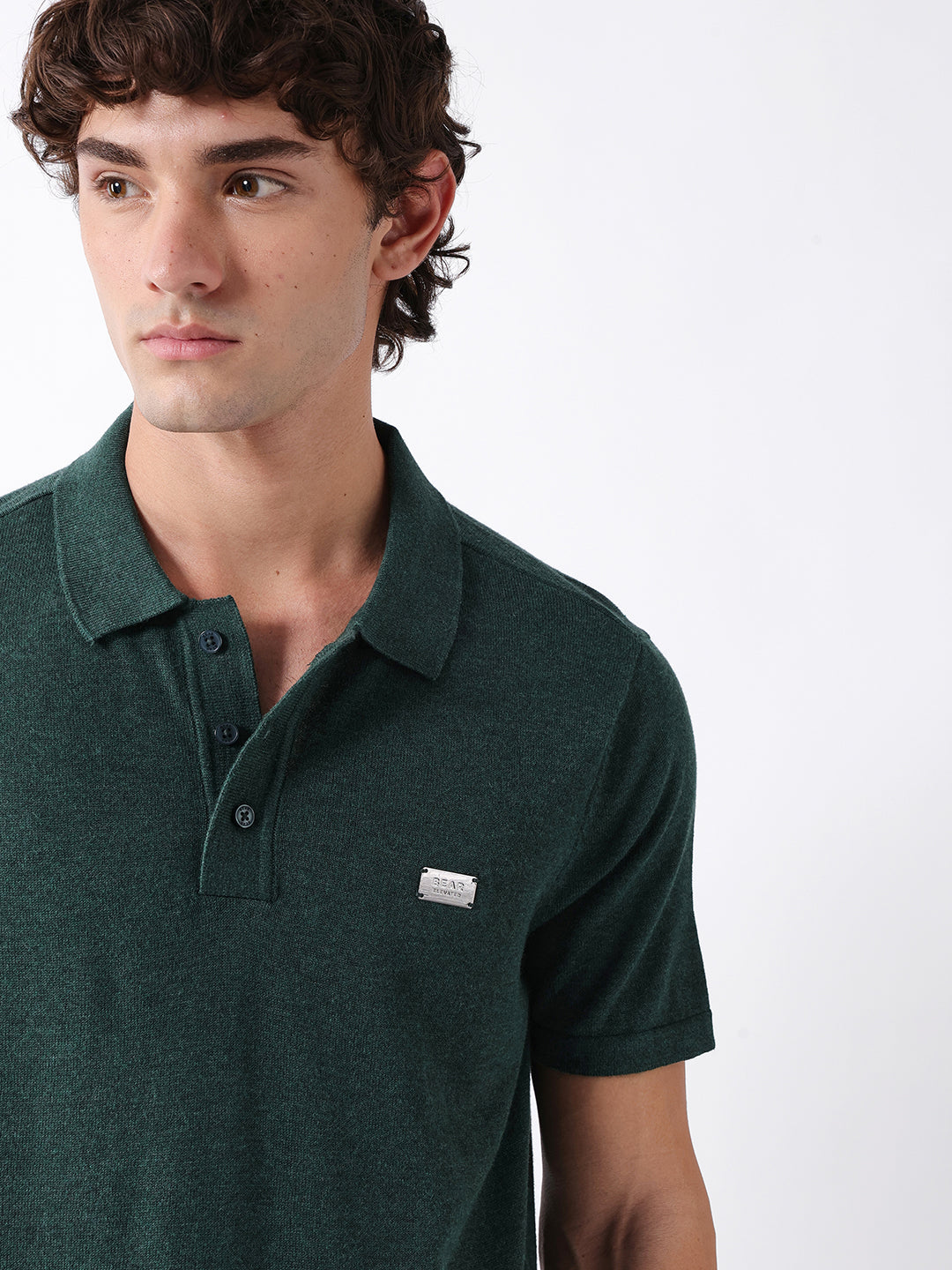 Men Green Solid Cotton Flat Knit Polo T-Shirt