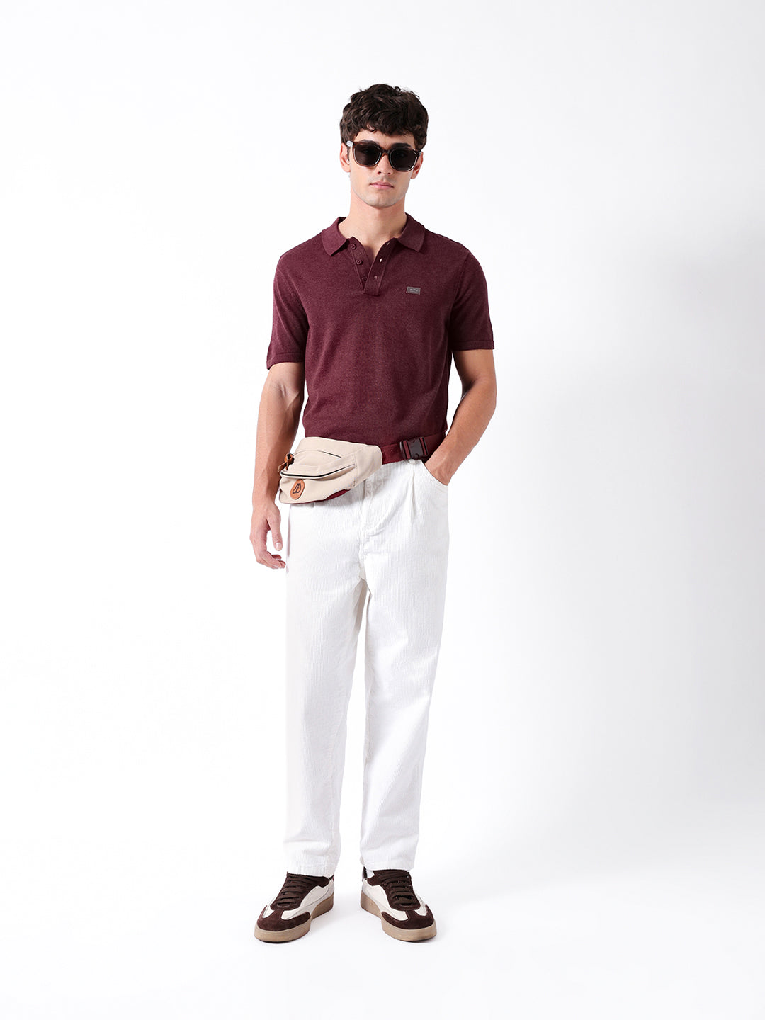 Men Maroon Solid Cotton Polo