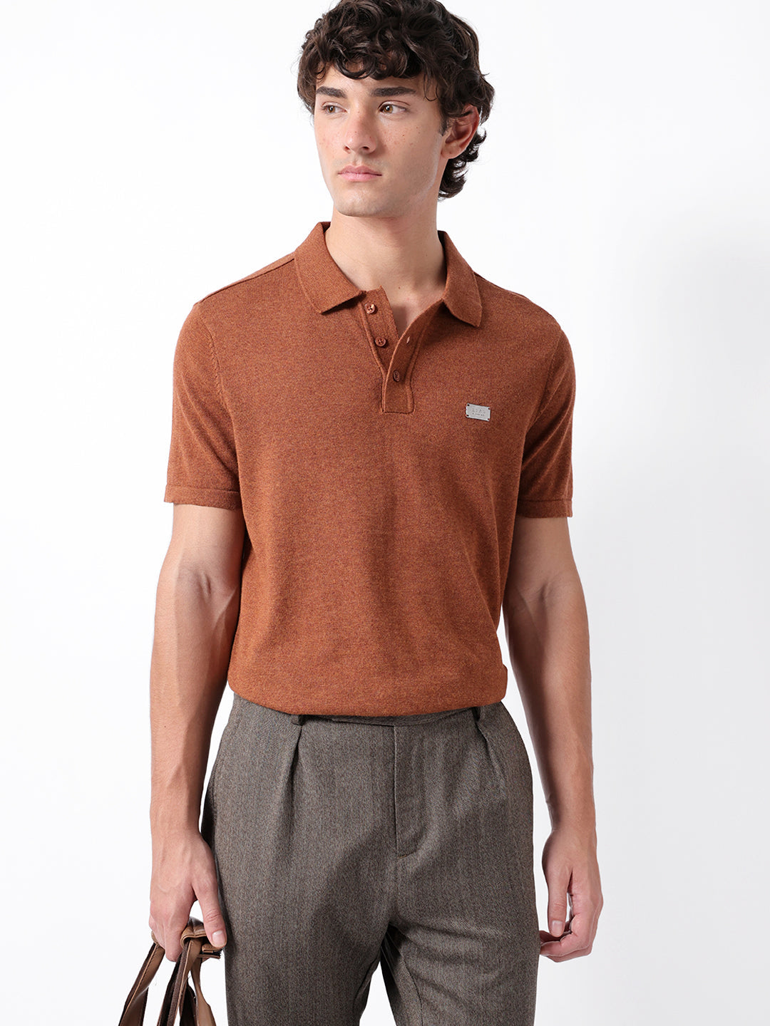 Men Mustard Cotton Solid Polo T-Shirt