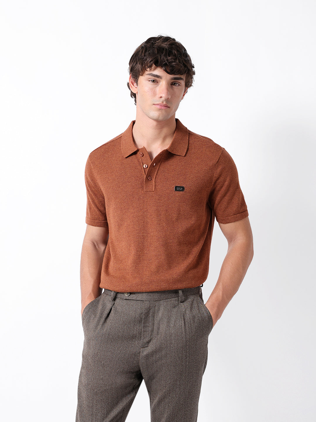 Men Mustard Cotton Solid Polo T-Shirt