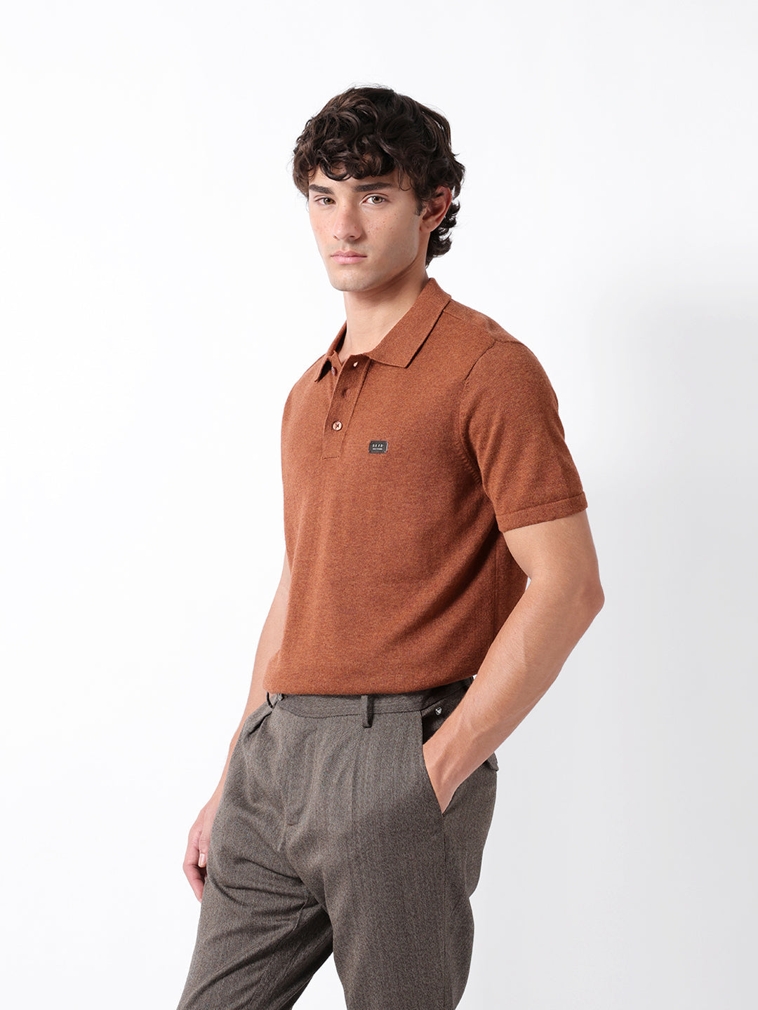 Men Mustard Cotton Solid Polo T-Shirt