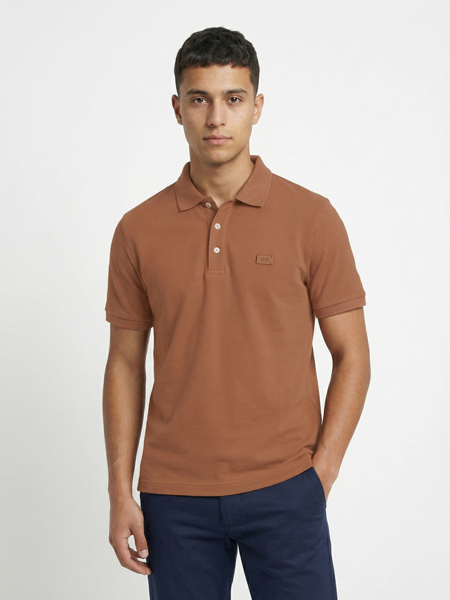 Men Mustard Solid Cotton Polo