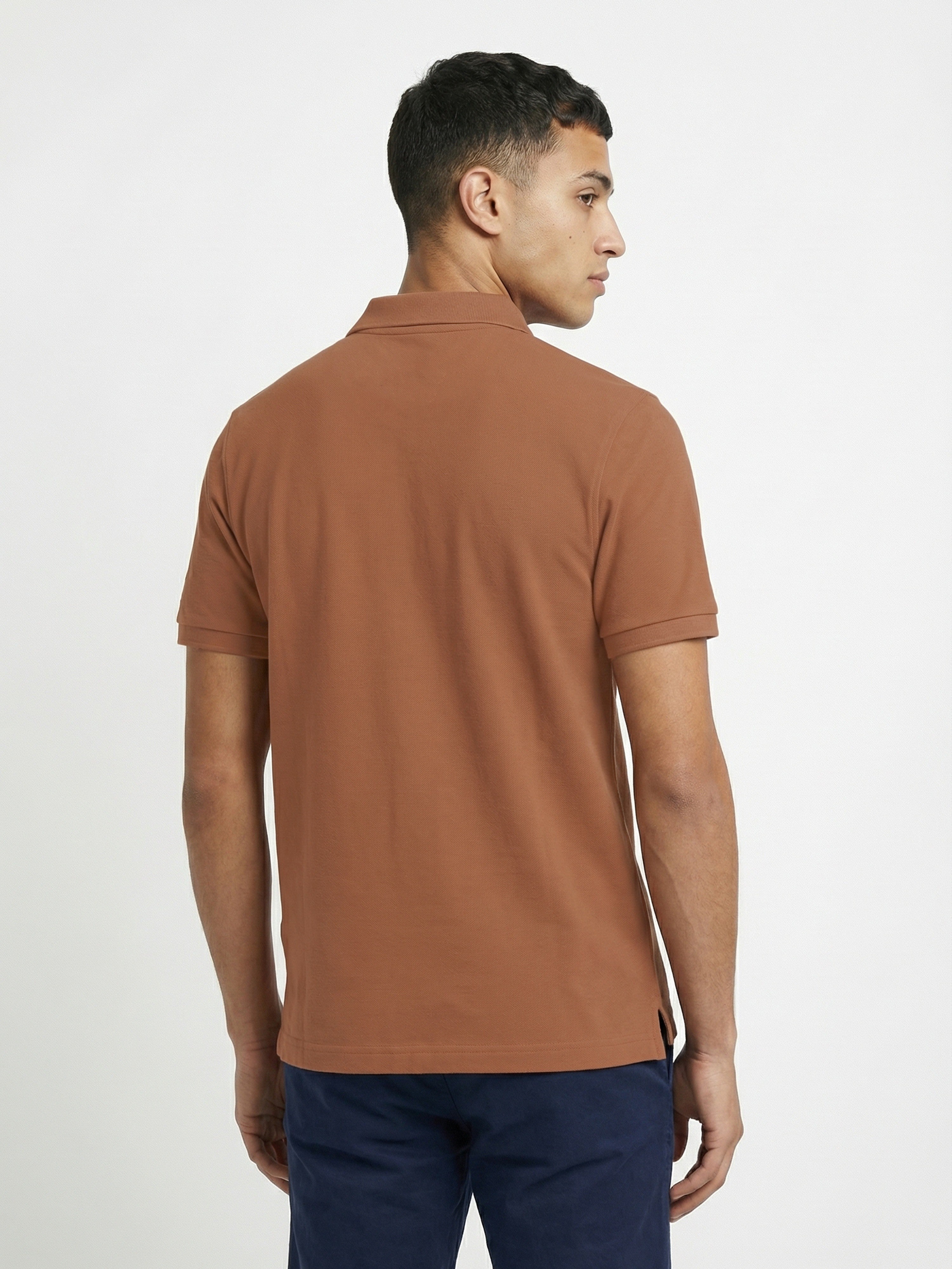 Men Mustard Solid Cotton Polo