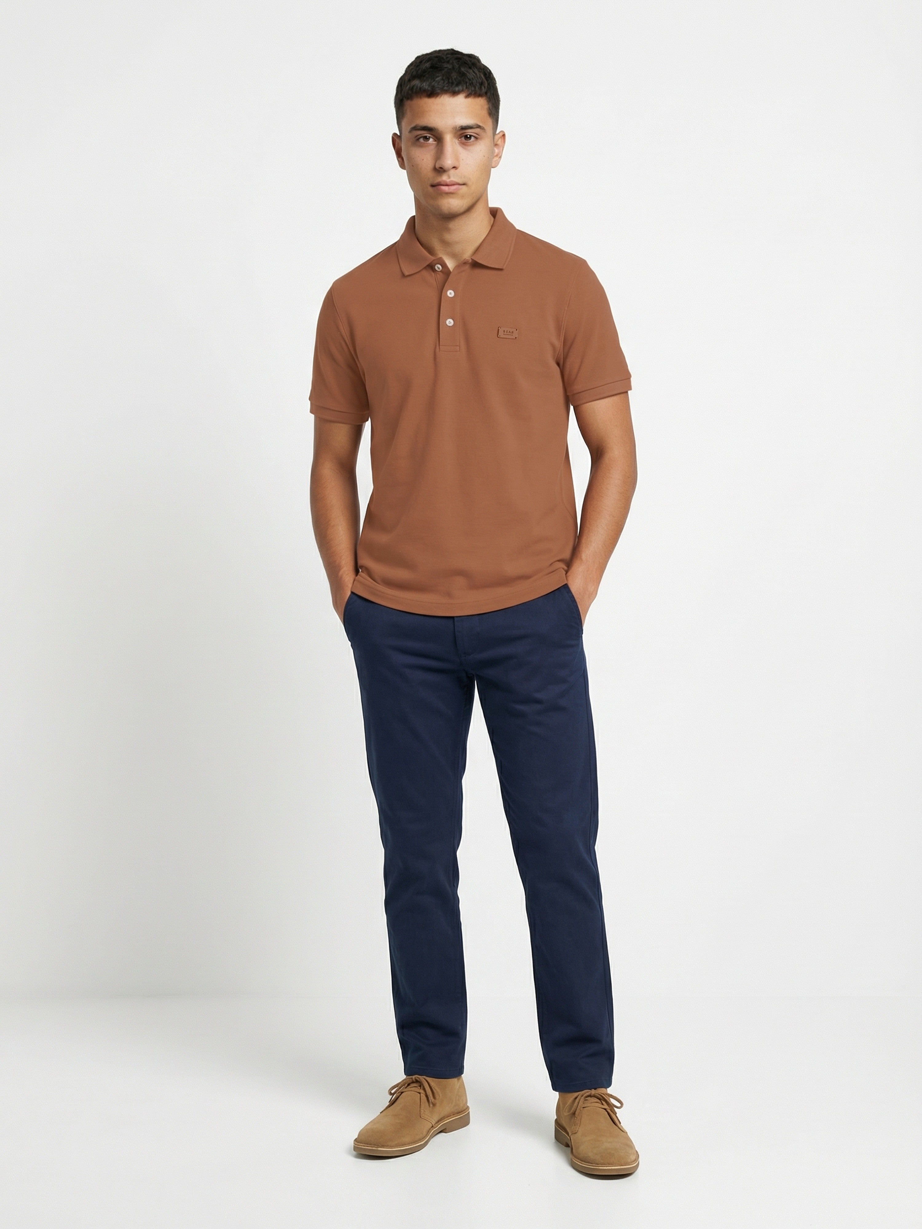 Men Mustard Solid Cotton Polo