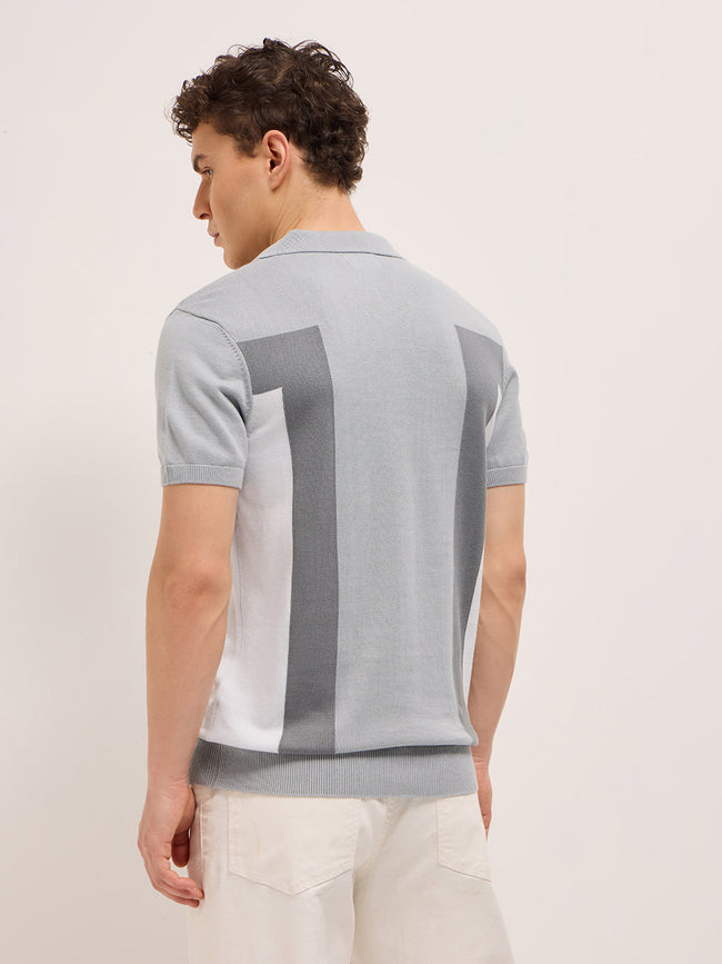Men Grey Regular Fit Color-block Panel Polo