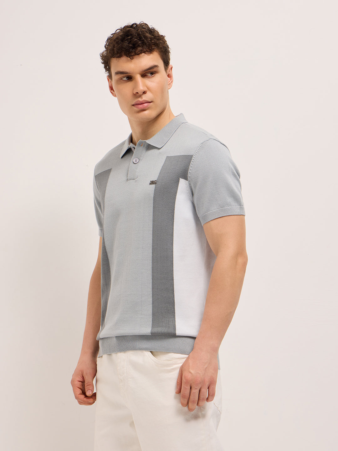 Men Grey Regular Fit Color-block Panel Polo