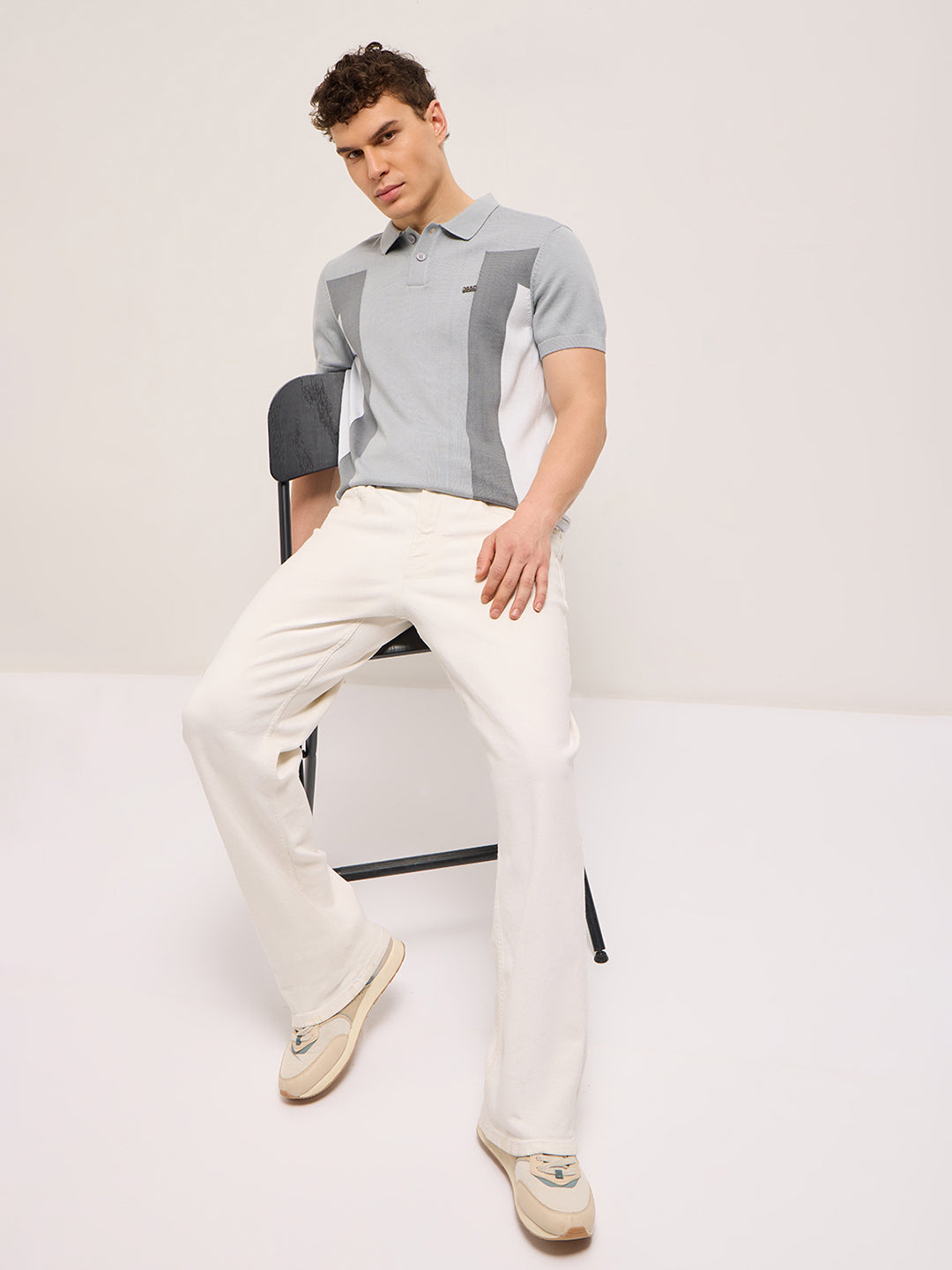 Men Grey Regular Fit Color-block Panel Polo