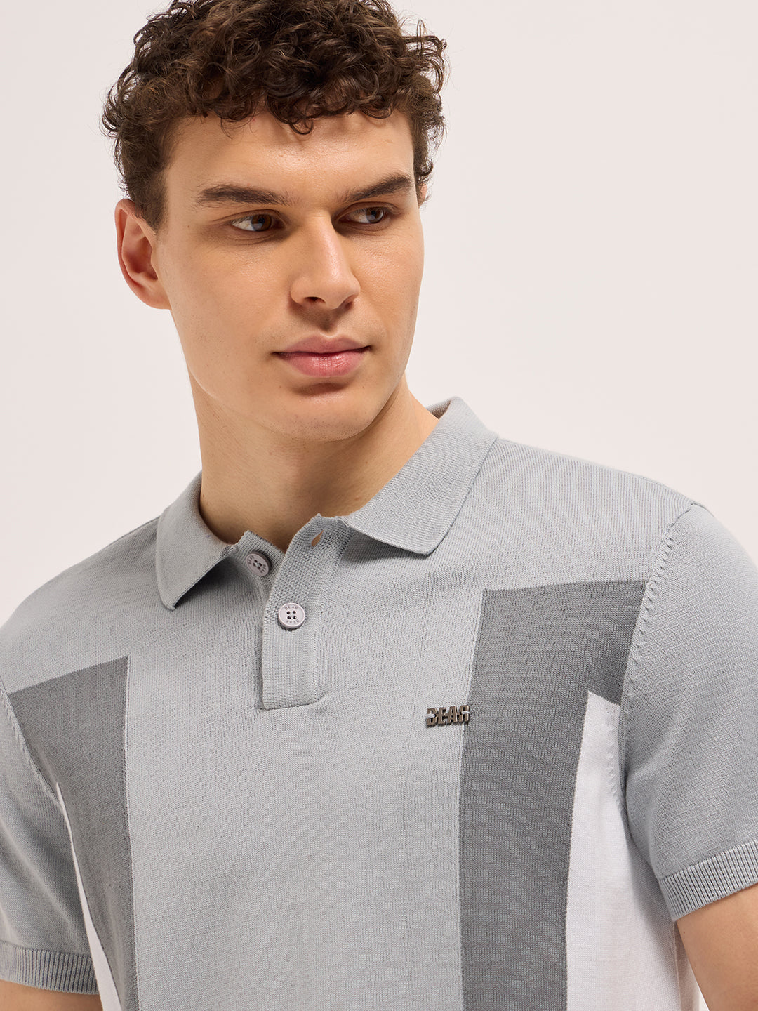 Men Grey Regular Fit Color-block Panel Polo