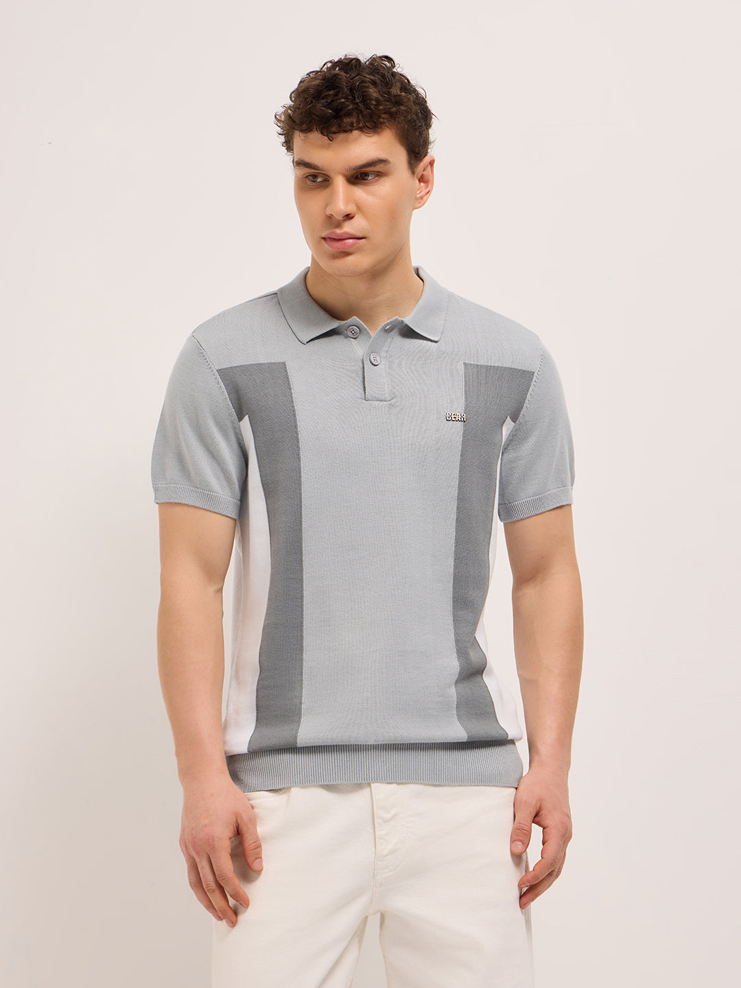 Men Grey Regular Fit Color-block Panel Polo