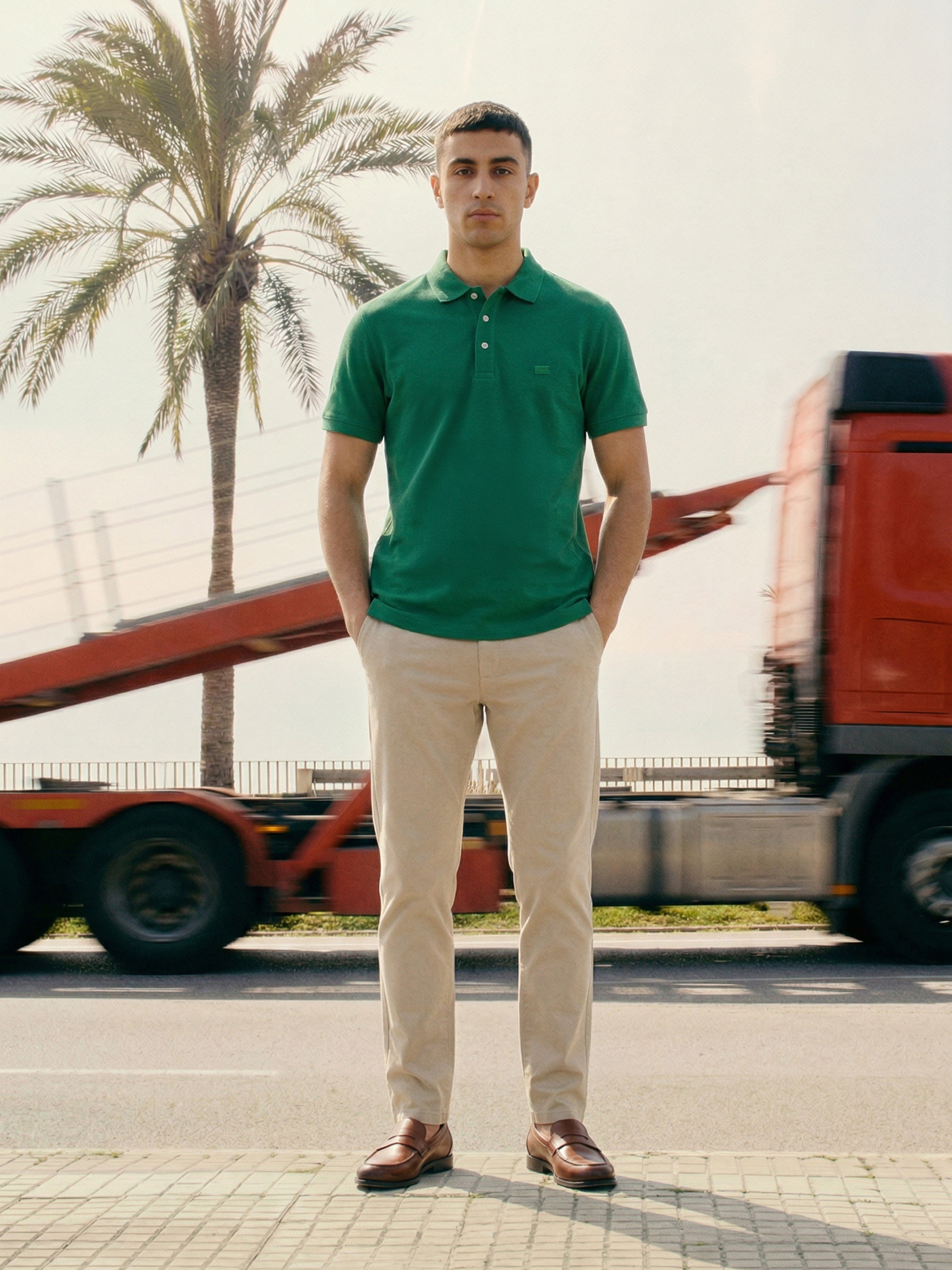 Men Green Solid Cotton Polo T-Shirt
