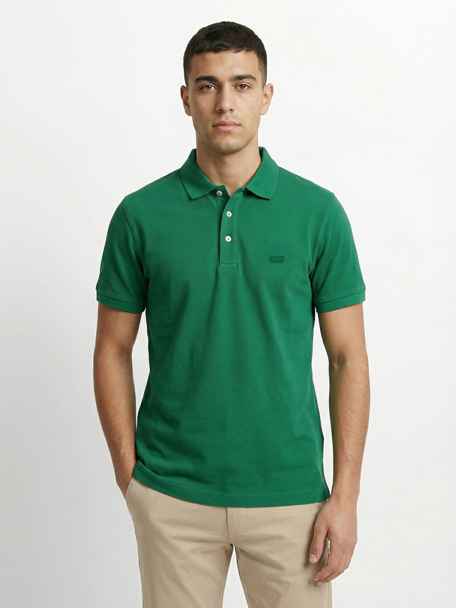 Men Green Solid Cotton Polo T-Shirt