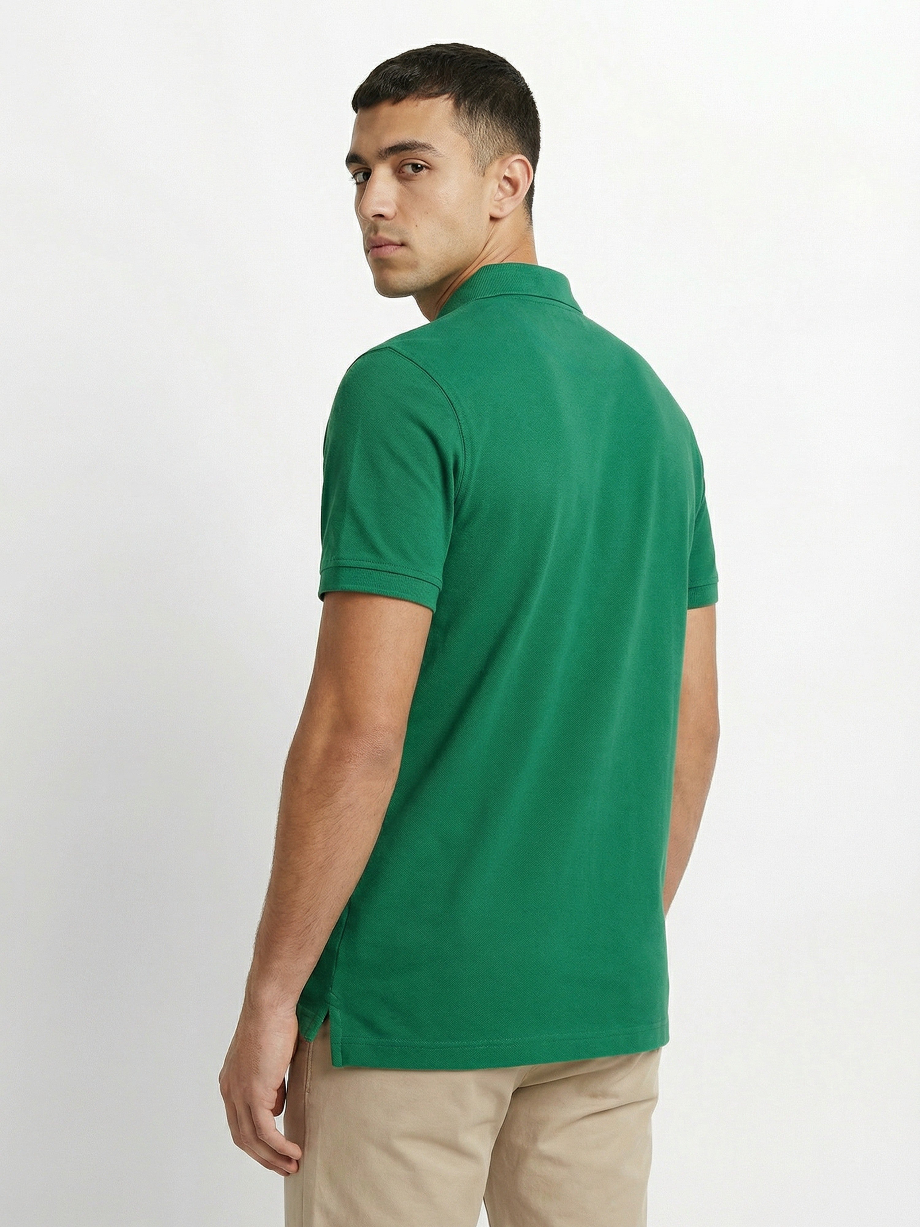 Men Green Solid Cotton Polo T-Shirt