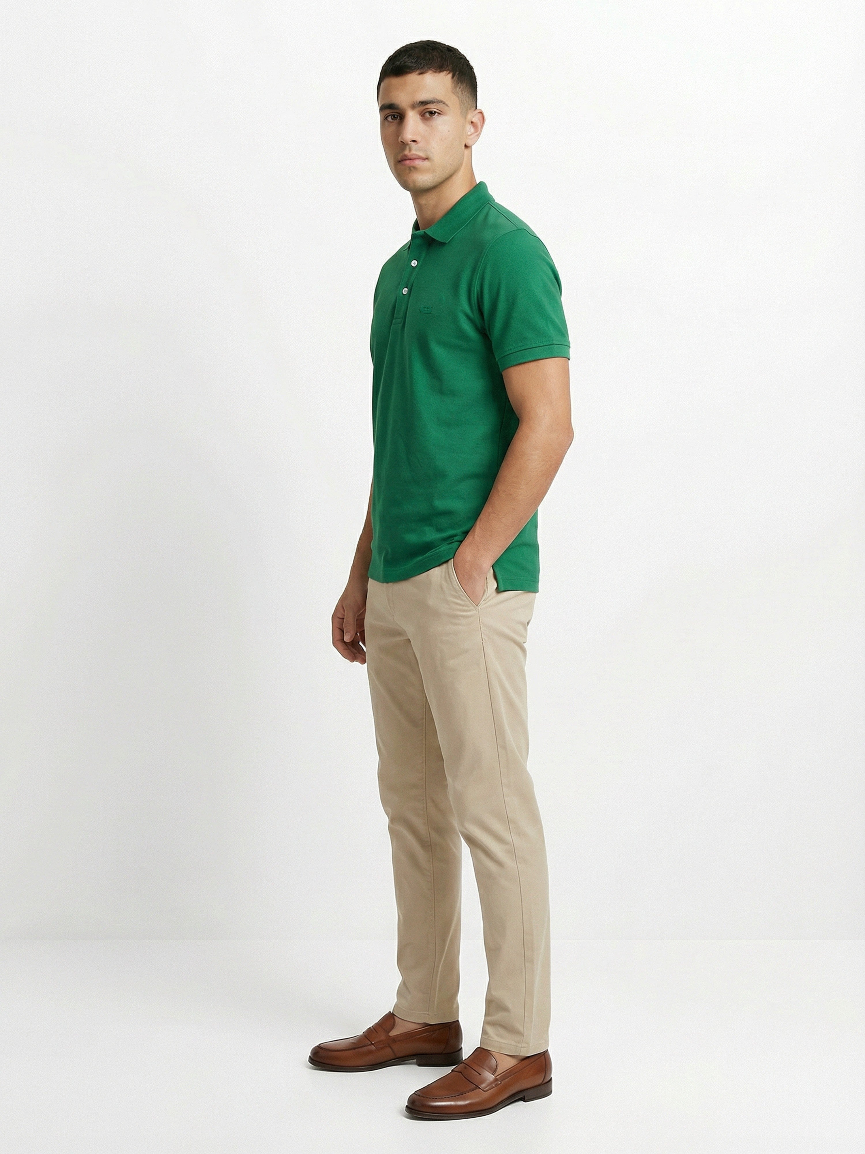 Men Green Solid Cotton Polo T-Shirt