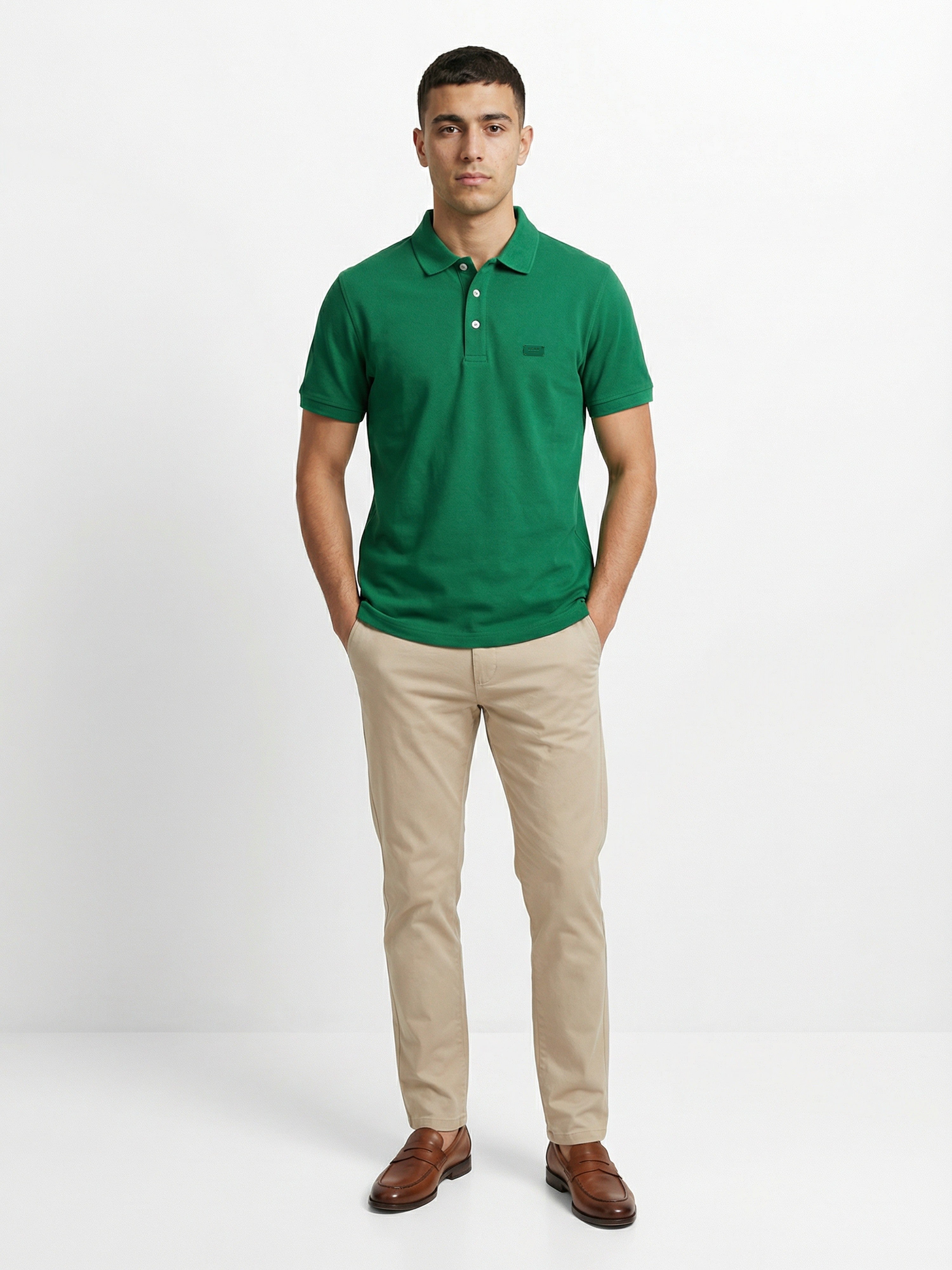 Men Green Solid Cotton Polo T-Shirt