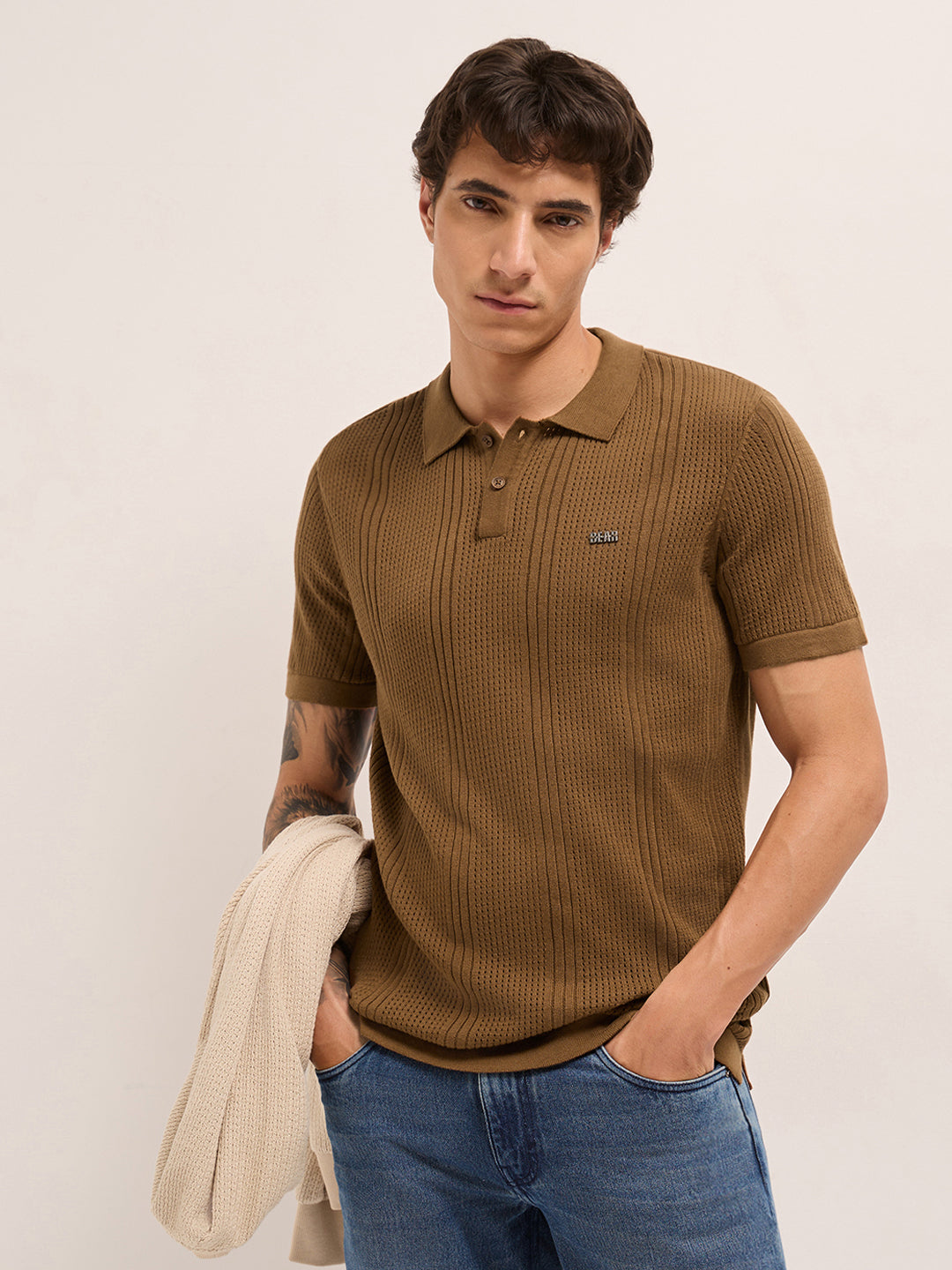 Men Cotton Textured Polo T-Shirt