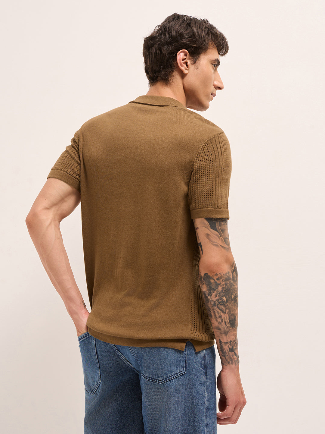 Men Cotton Textured Polo T-Shirt