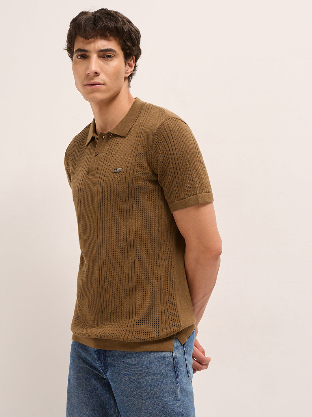 Men Cotton Textured Polo T-Shirt
