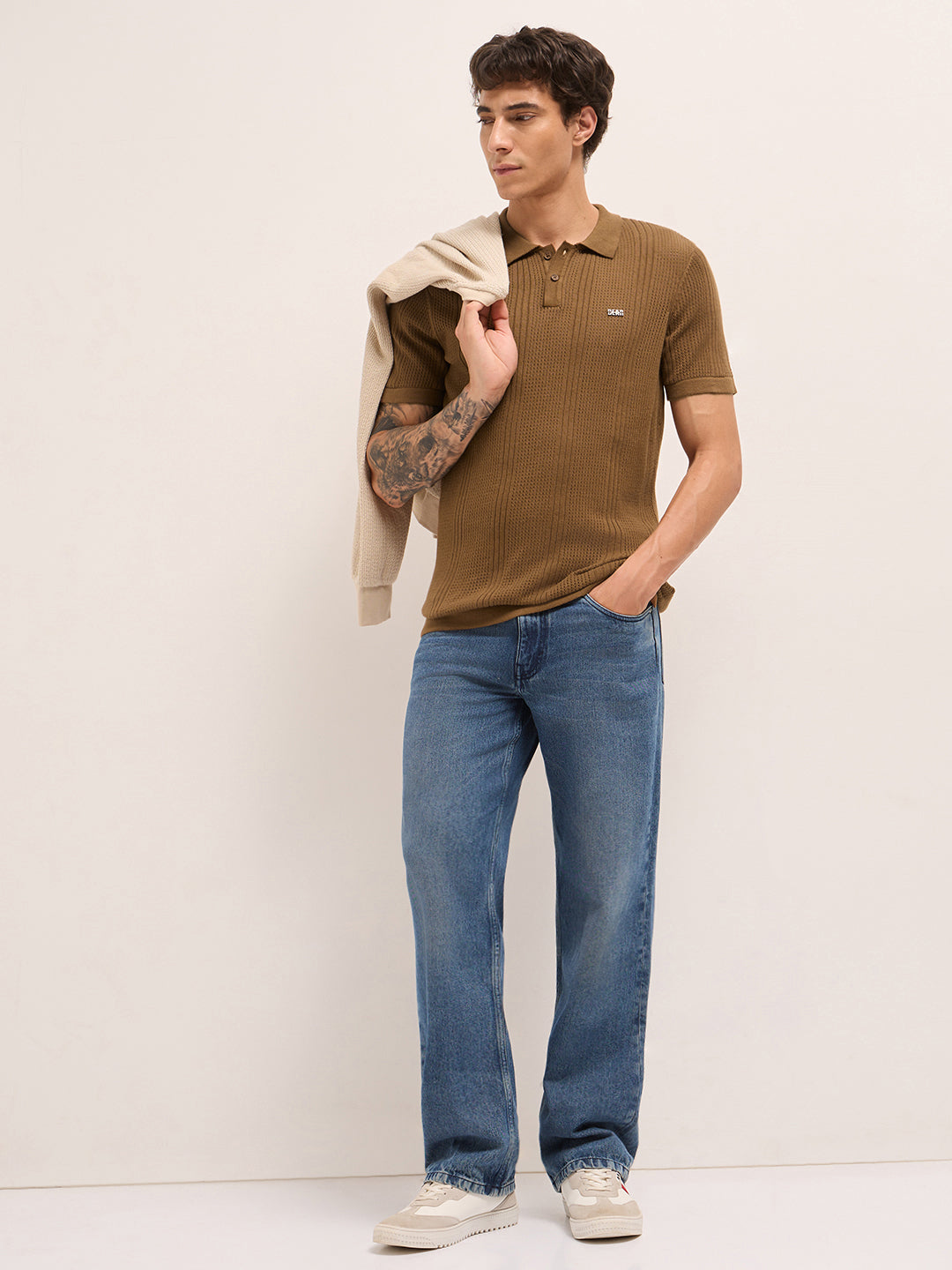 Men Cotton Textured Polo T-Shirt