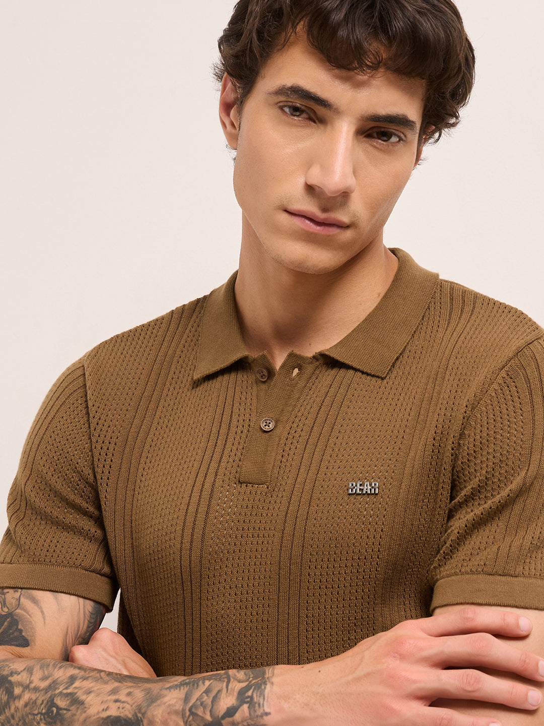 Men Cotton Textured Polo T-Shirt
