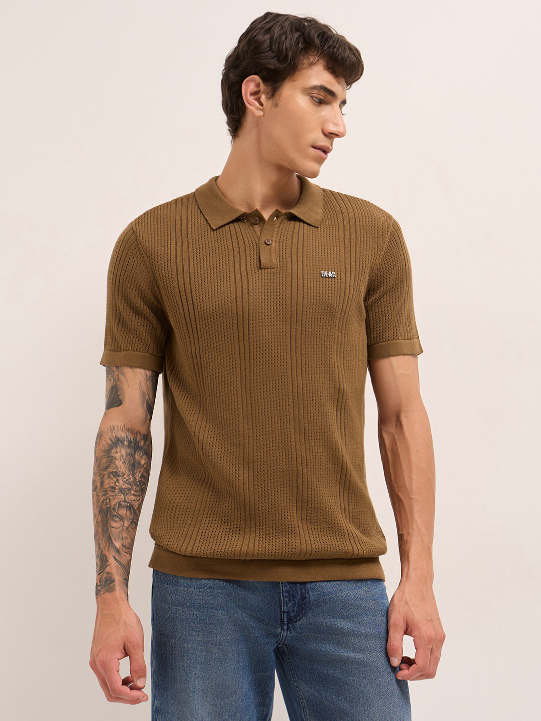 Men Cotton Textured Polo T-Shirt