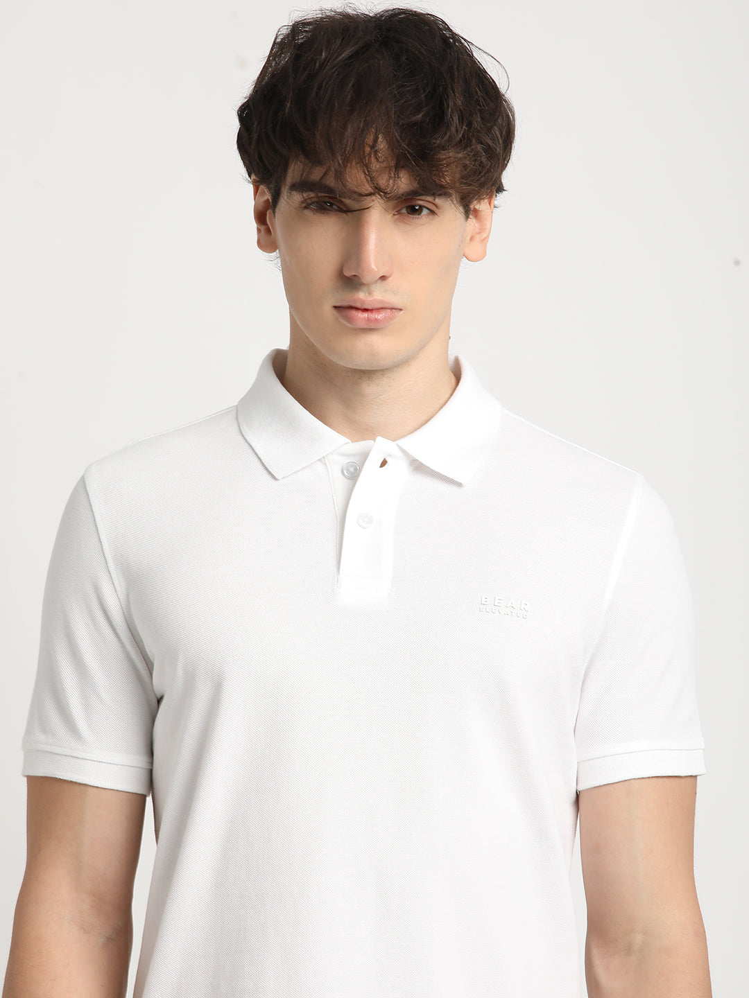 Men White Solid Slim Fit Polo Collar T-shirt