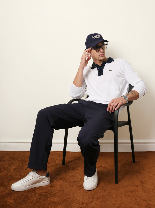 Men White Full Sleeve Polo T-Shirt