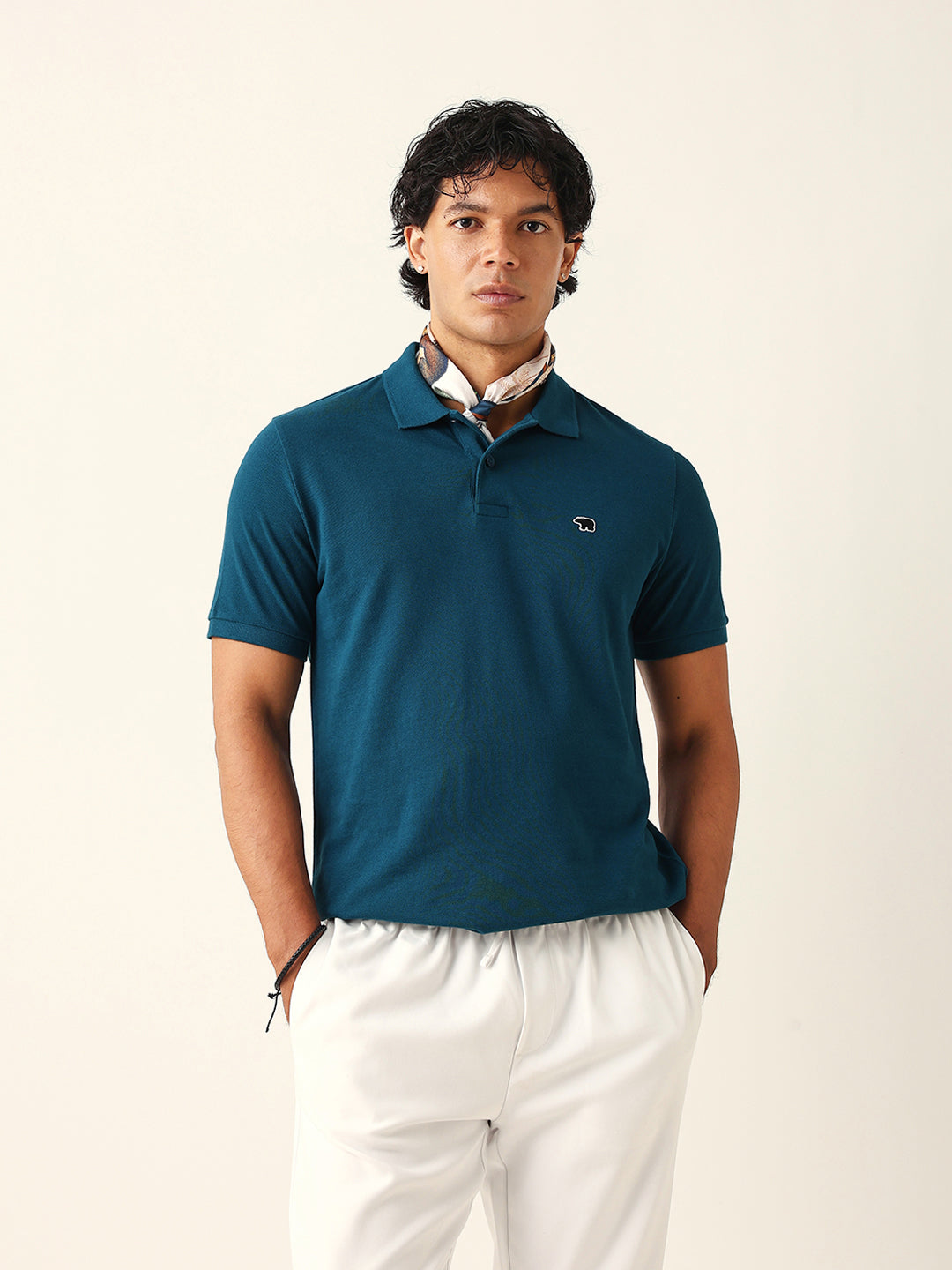 Men Teal Solid Cotton T-Shirt