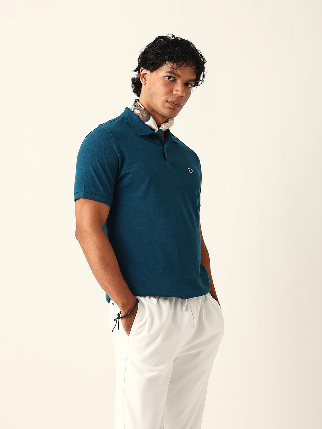 Men Teal Solid Cotton T-Shirt