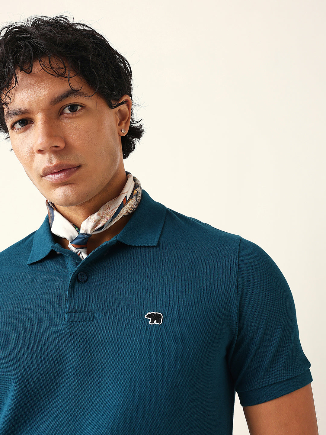 Men Teal Solid Cotton T-Shirt