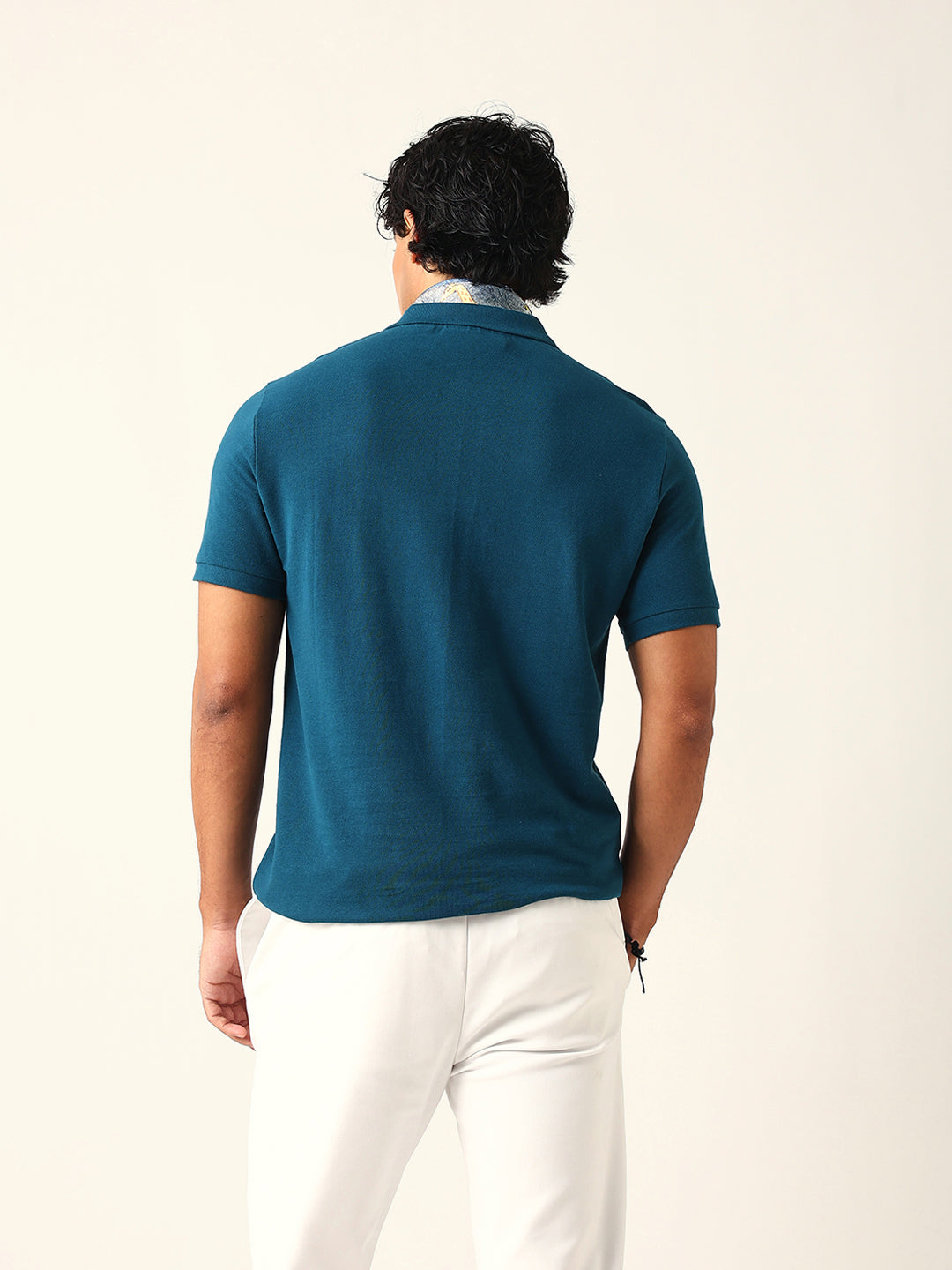 Men Teal Solid Cotton T-Shirt