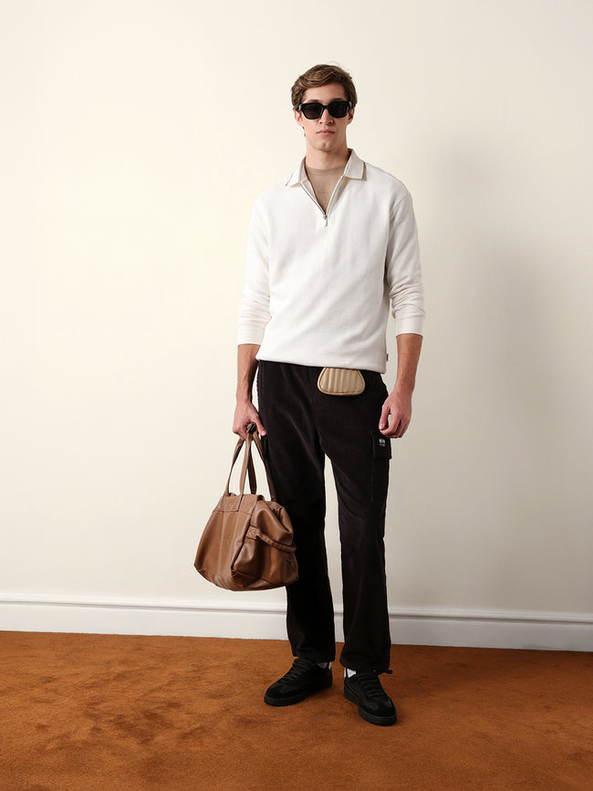 Men Solid Zip-Neck Sweatshirt