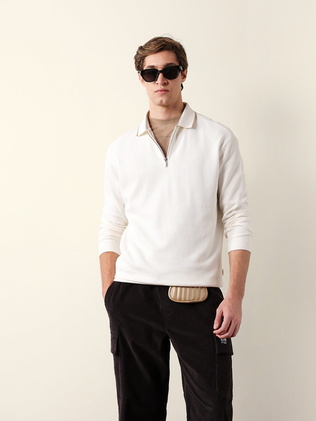 Men Solid Zip-Neck Sweatshirt