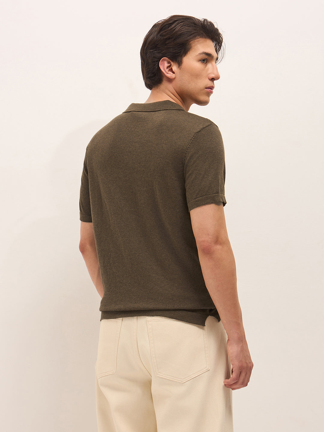 Men Brown Self Design Cotton T-Shirt