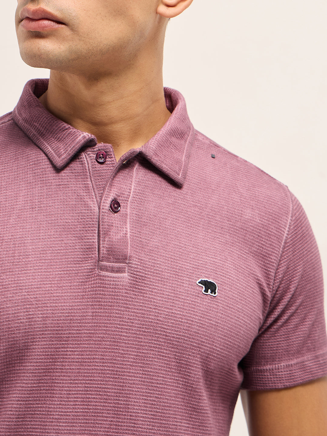 Men Pink Textured Knit Slim Fit Polo