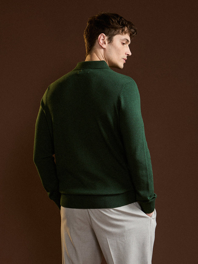 Men Dark Green Textured Geometrical Design Regular Fit Polo