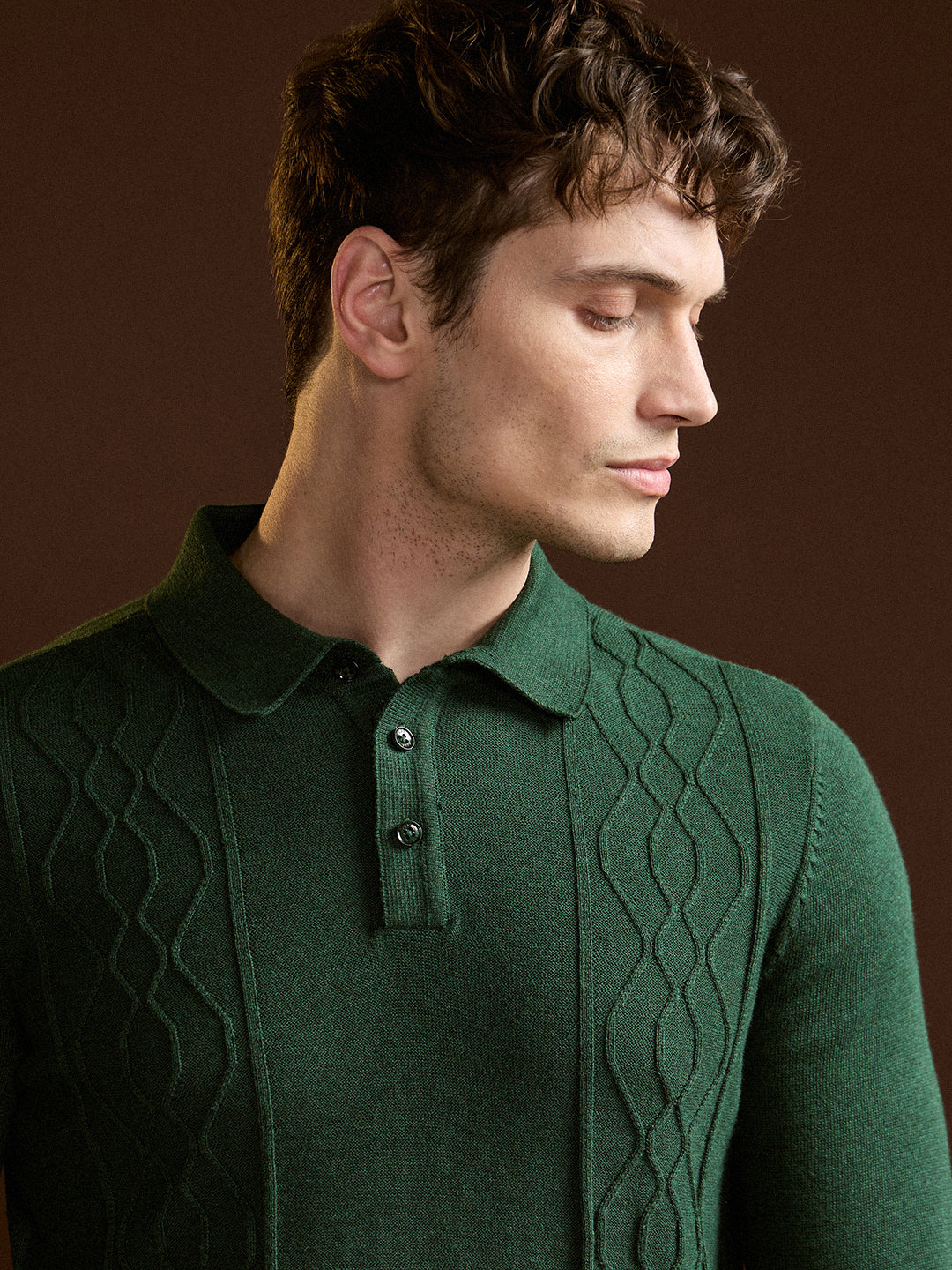 Men Dark Green Textured Geometrical Design Regular Fit Polo