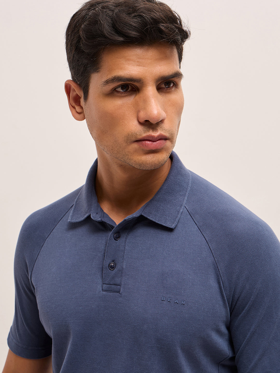 Men Blue Solid Regular Fit Polo Collar T-shirt