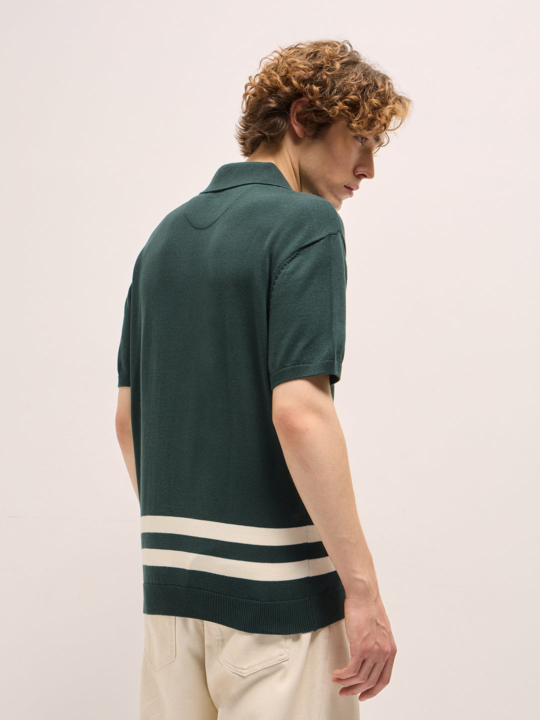 Men Forest Green Solid Regular Fit Polo