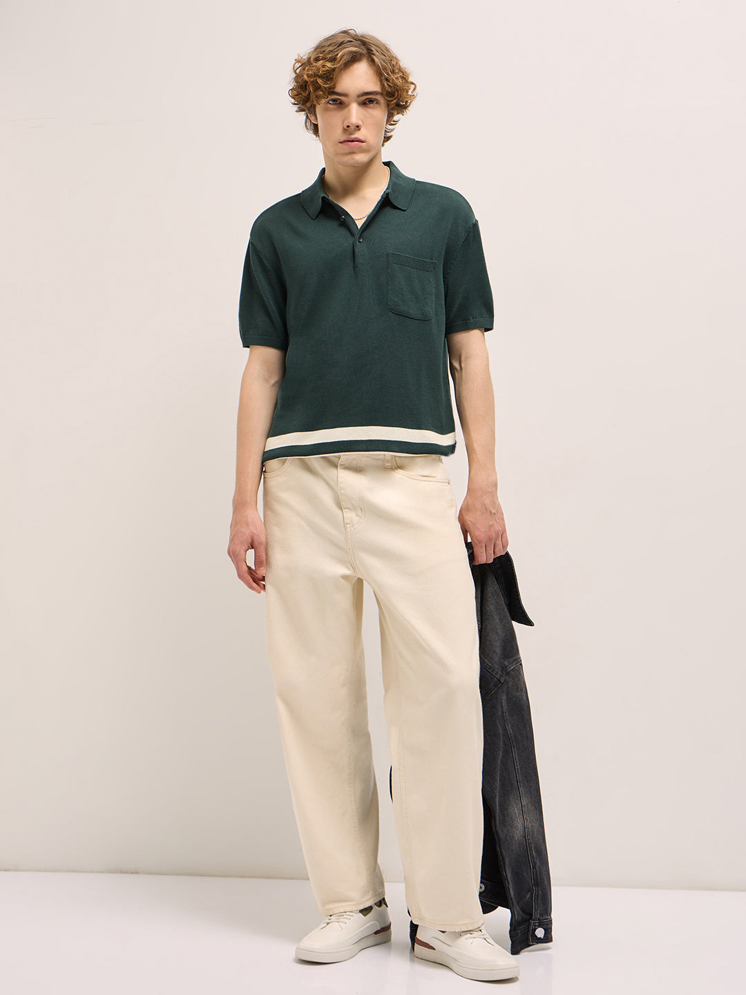 Men Forest Green Solid Regular Fit Polo